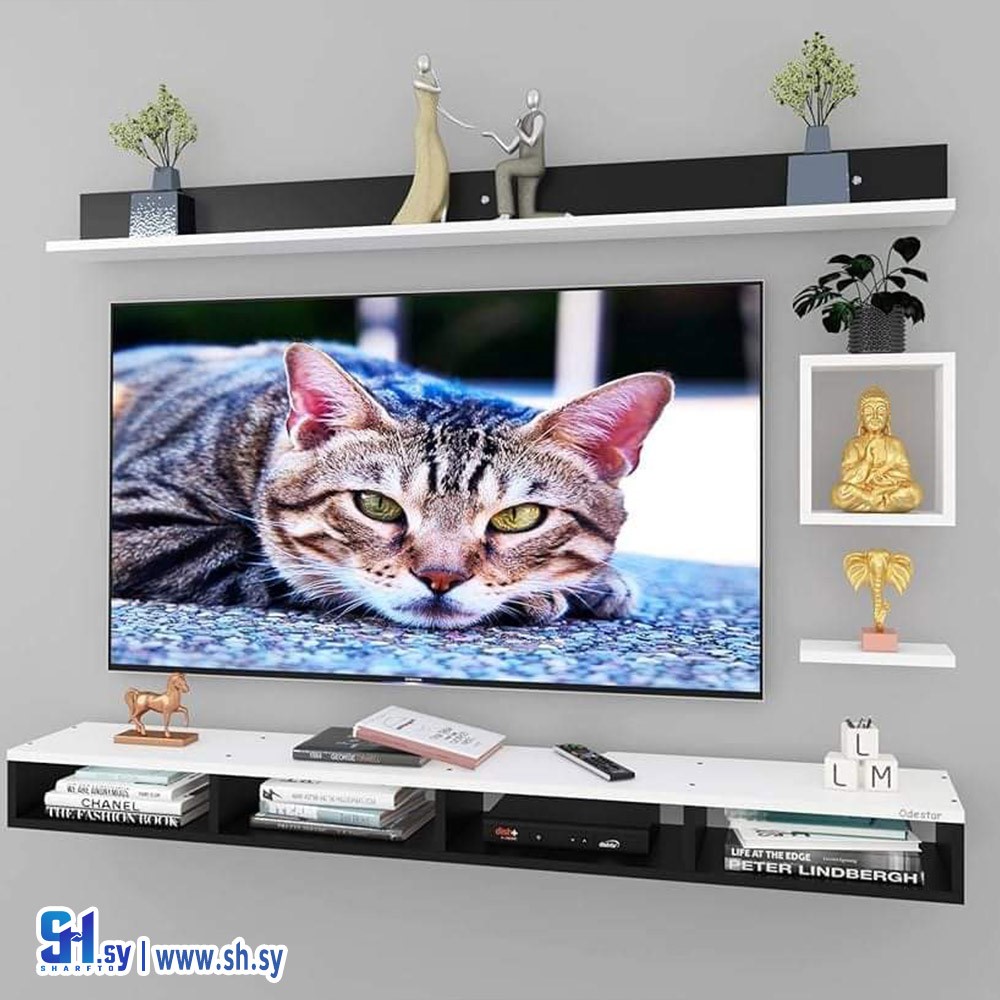 طاولة شاشة مع رفوف حائط موديل 3 (الوسام للألمنيوم والمطابخ والديكورات)