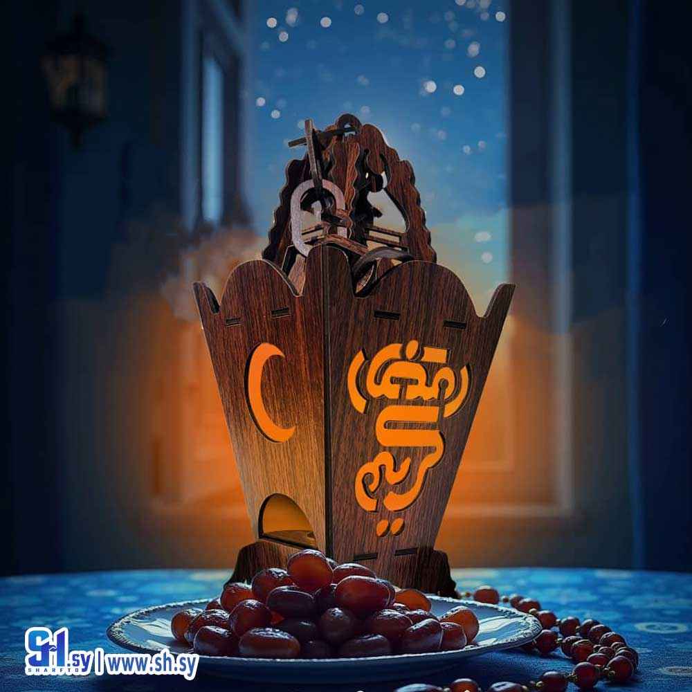 فانوس رمضان خشبي منقوش (BMR)