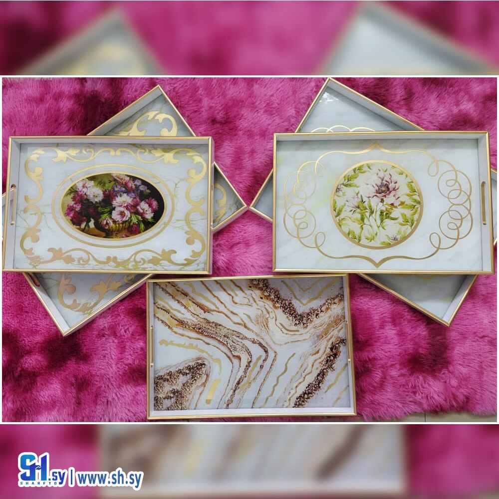 صينية خشب مع بلور(الرواس)