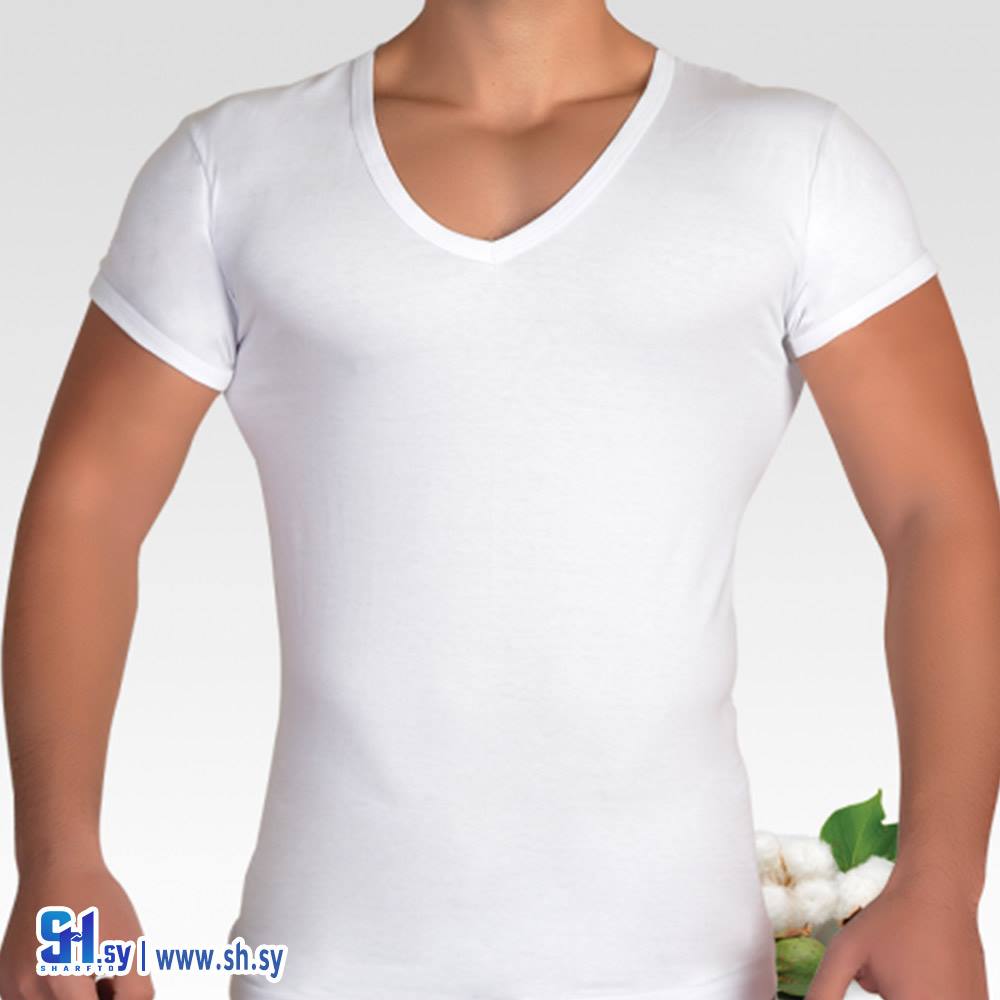 قميص رجالي قطن نصف كم قبة V (سوليتير)