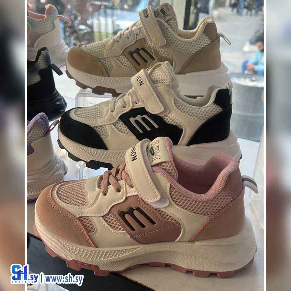 حذاء بناتي جلد مع قماش موديل تلزيق (أحذية وايت بلاك)