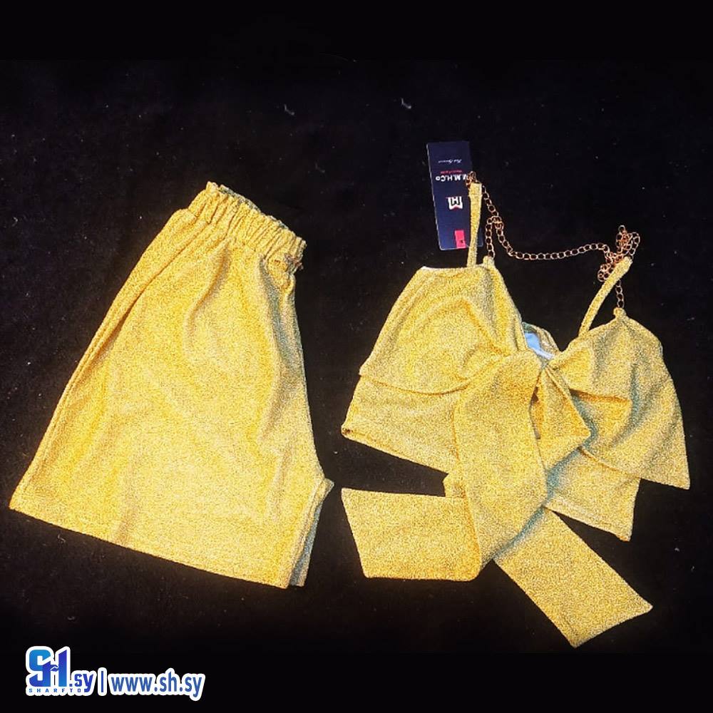 طقم نسائي شورت وكنزة مقصب (ملابس MMH)
