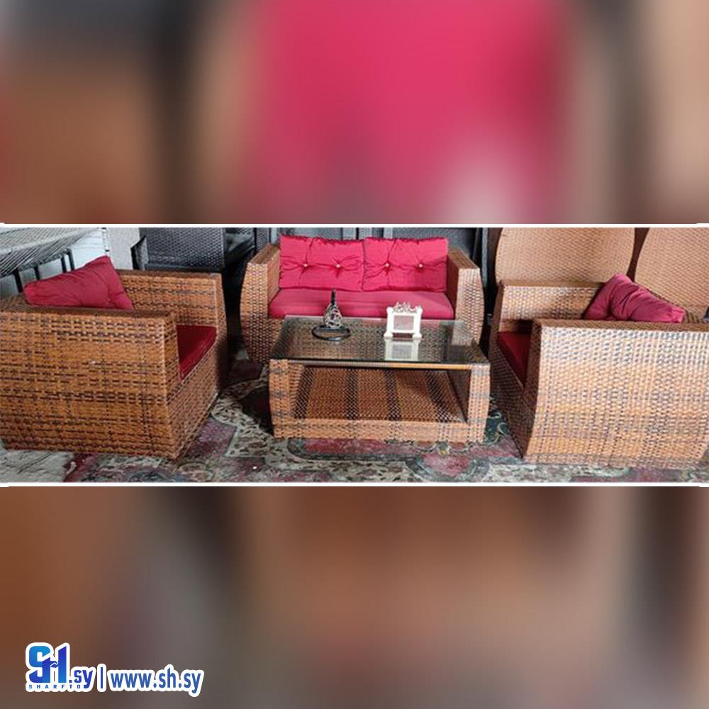 طقم راتان  بني مموج 8 (مفروشات الطير)