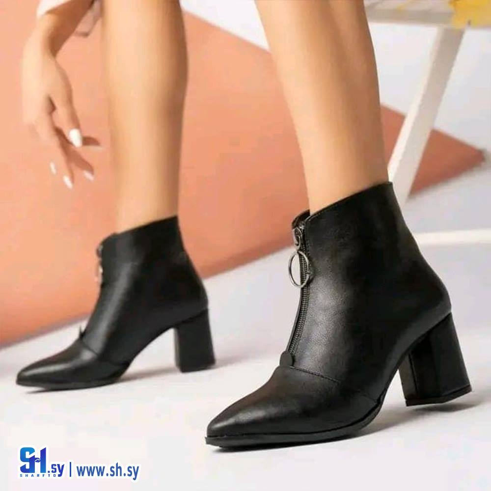 جزمة نسائية جلد قصيرة مع كعب  (أحذية الماهر الملكي)