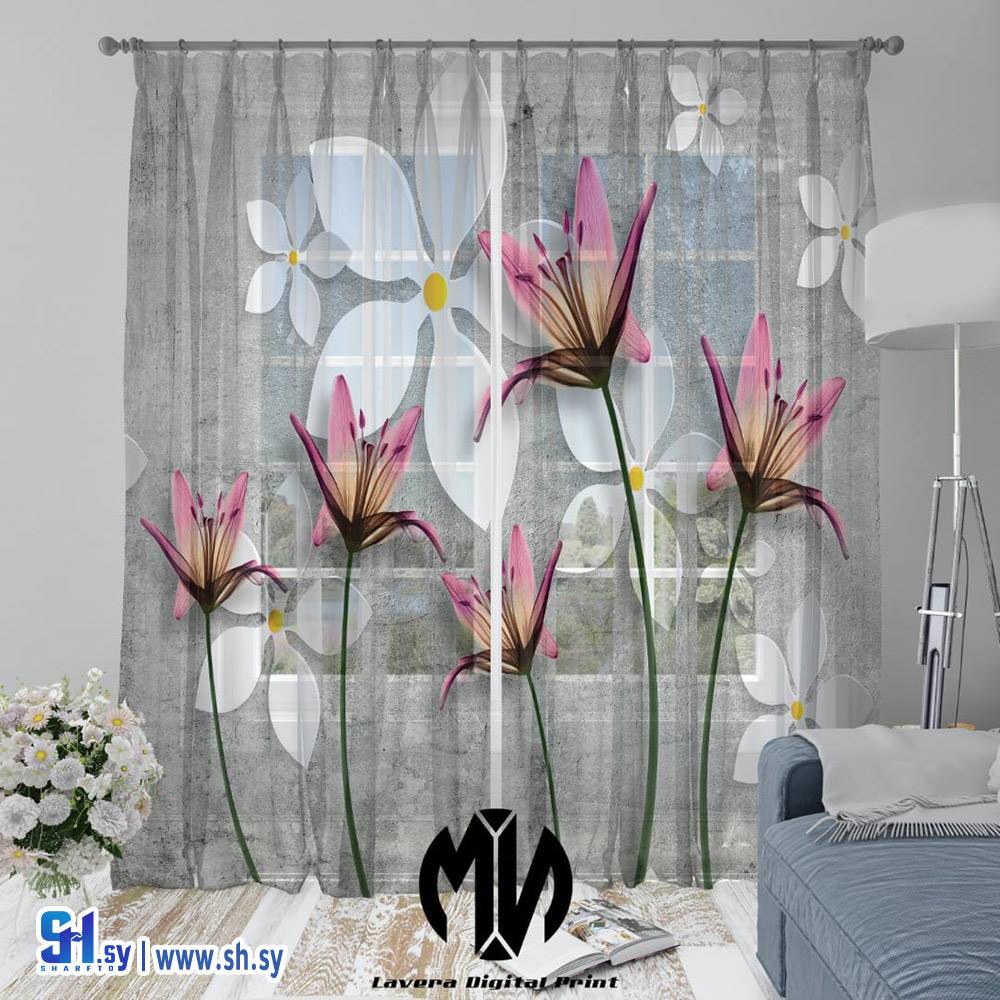 ستارة عصرية 3D شفافة بطبعة أزهار (ستائر الصقر)