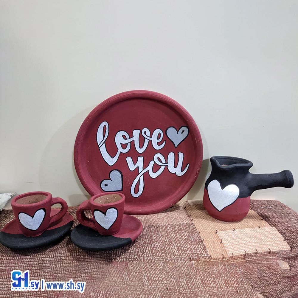 طقم قهوة فخار بعدة رسومات  (gifts world)