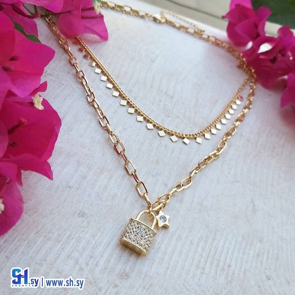 قلادة طبقتين ذهب برازيلي موديل القفل (LUJI Crafts)