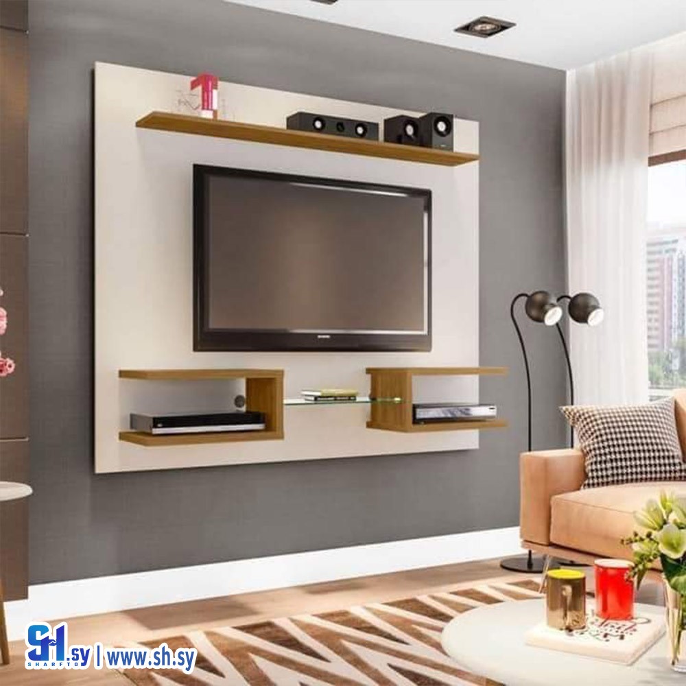 طاولة شاشة مع رفوف حائط موديل 4 (الوسام للألمنيوم والمطابخ والديكورات)