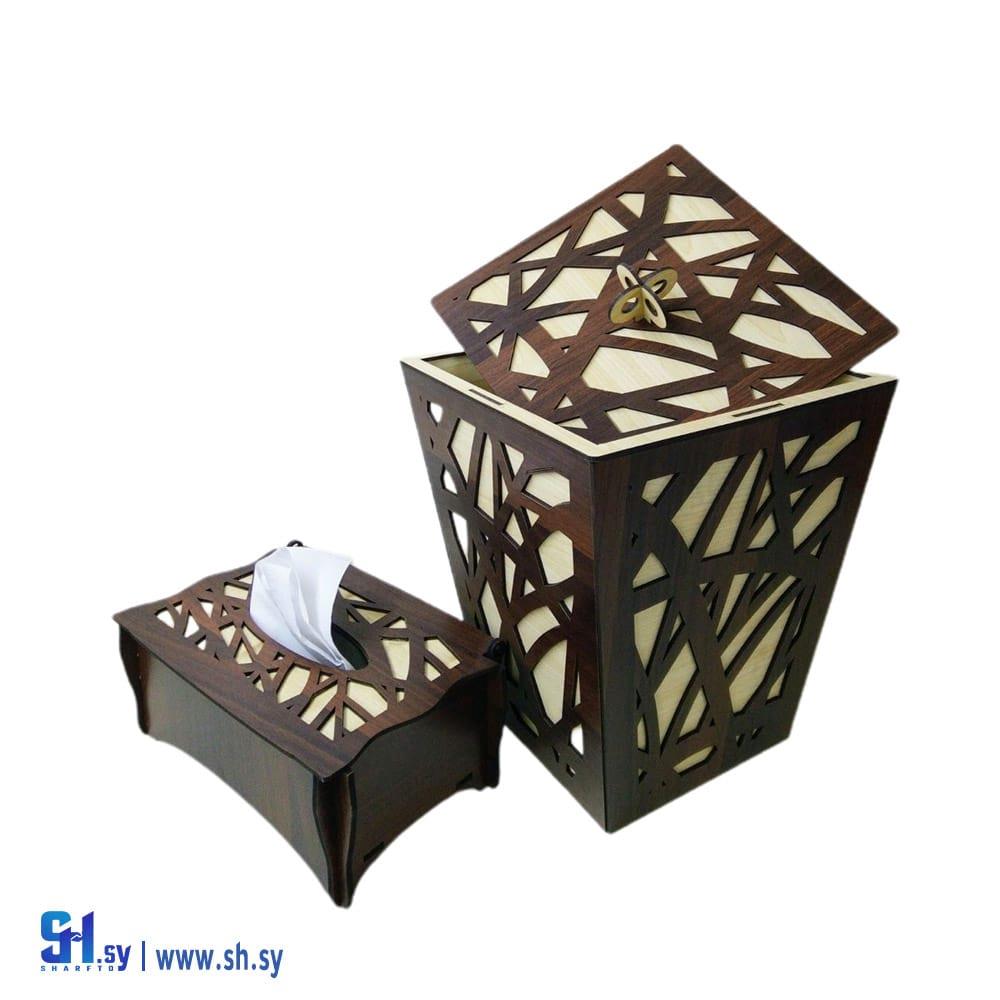 طقم سلة وعلب محارم حفر ليزر(الرواس للادوات المنزلية)