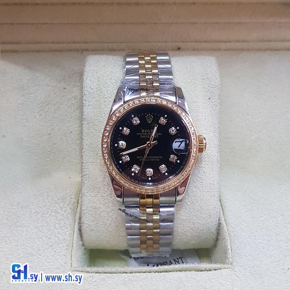 ساعة نسائيةRolex Rolex Women's Black Dial Stainless Steel Watch(الشرفا)