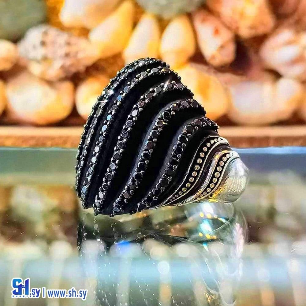 خاتم رجالي اسود مرصع بالكامل (سيلفر هاوس)
