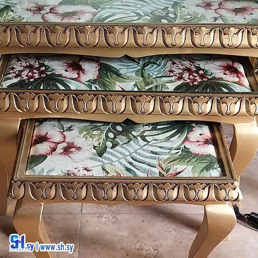 طقم طاولات بزخارف خشبية  (Touch Art By Rafah Midani)