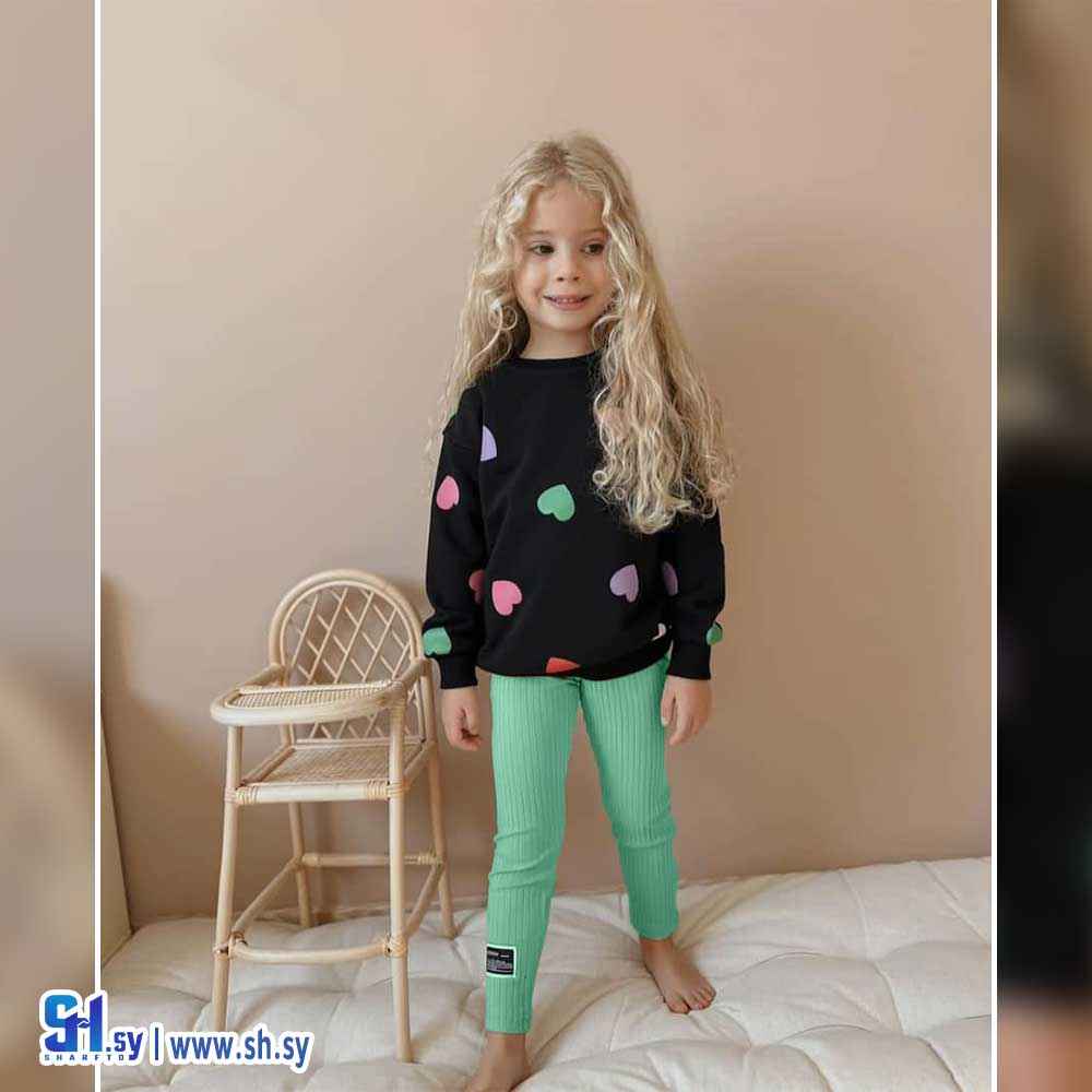 بيجامة بناتي موديل قلوب (Fashion World)