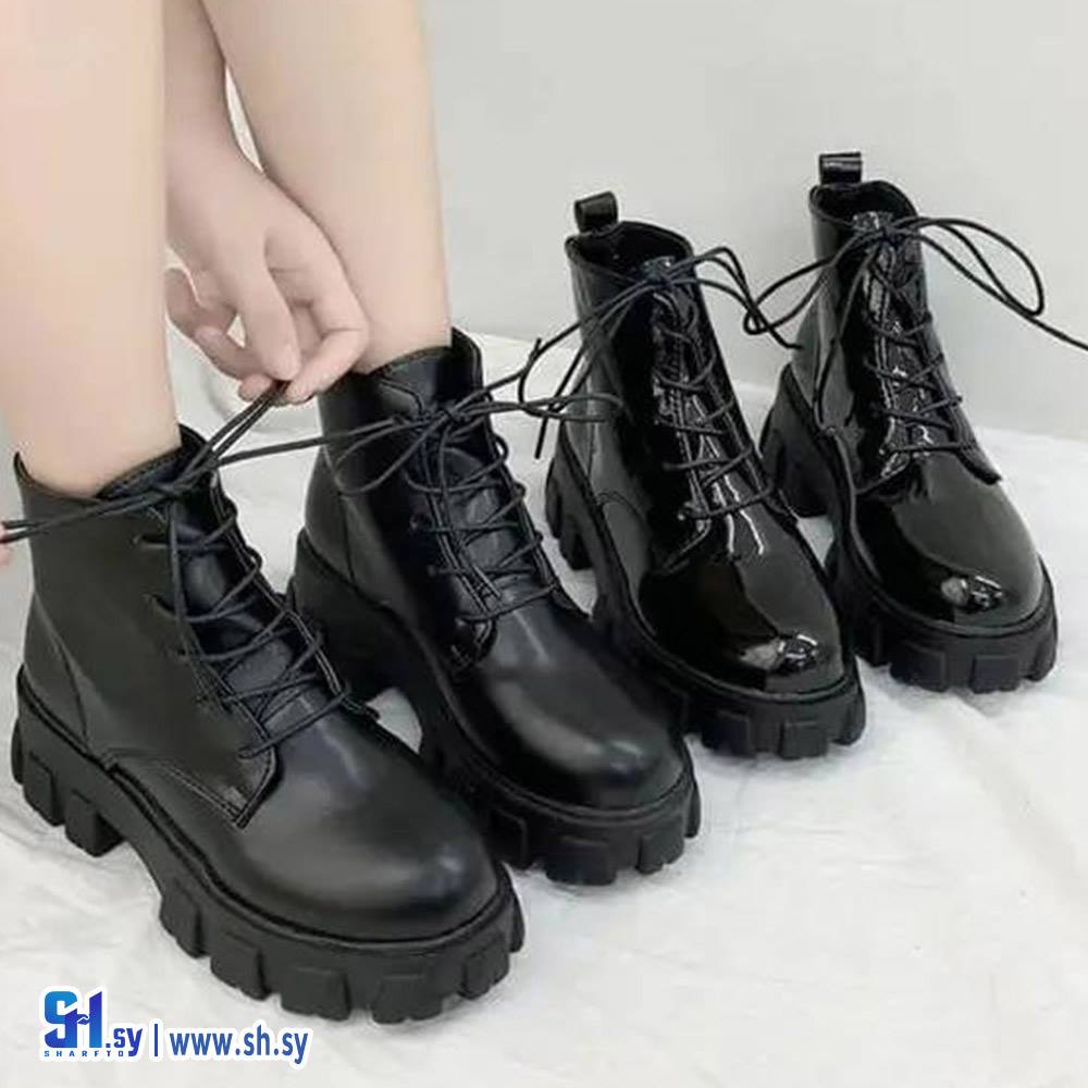 بوط نسائي رباط مشحم   جلد مطفي  (أحذية الماهر الملكي)