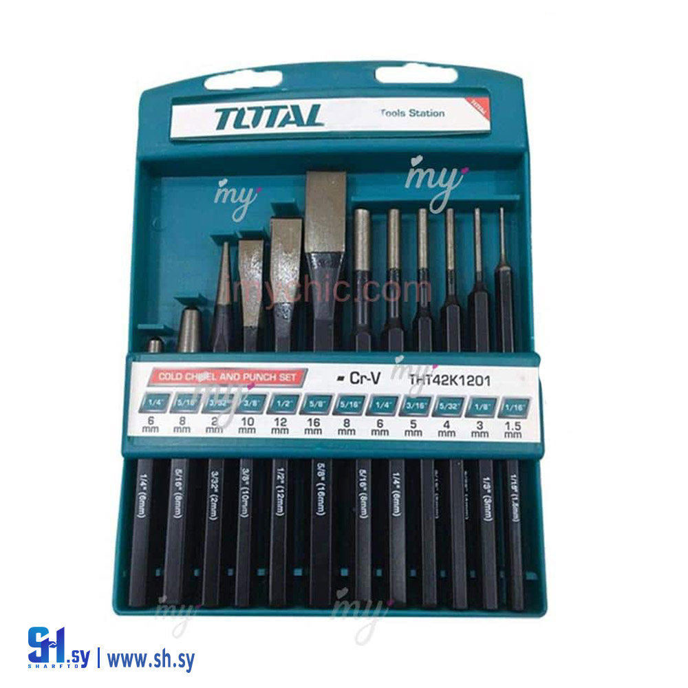 THT42K1201(TOTAL) مجموعة 12 قطعة ازميل طرد وازميل مبسط