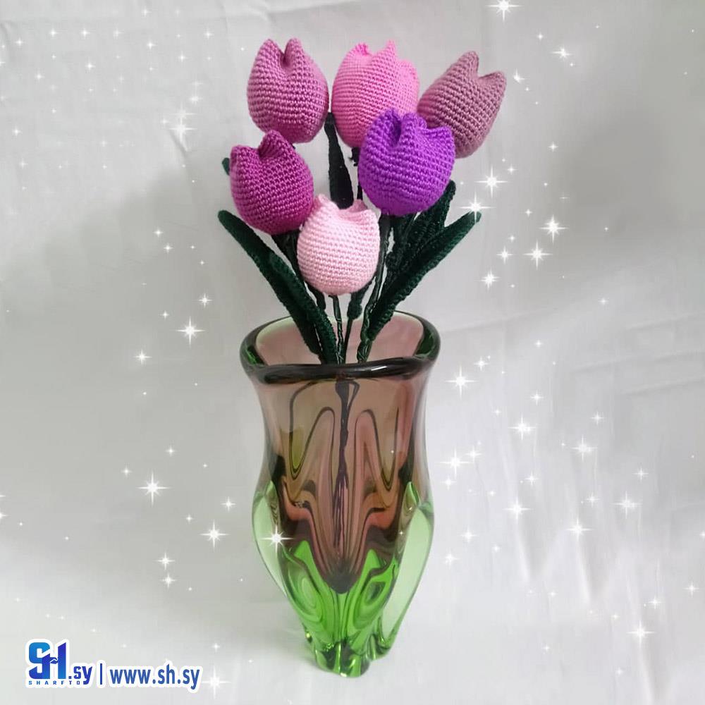 مزهرية بورود كروشيه (الأمل للأعمال اليدوية)
