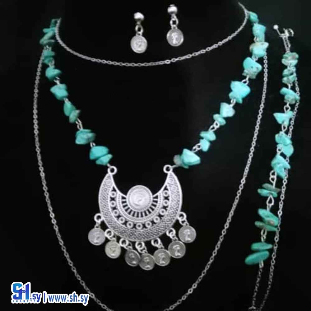 طقم اكسسوار من احجار الفيروز (اسمهان)