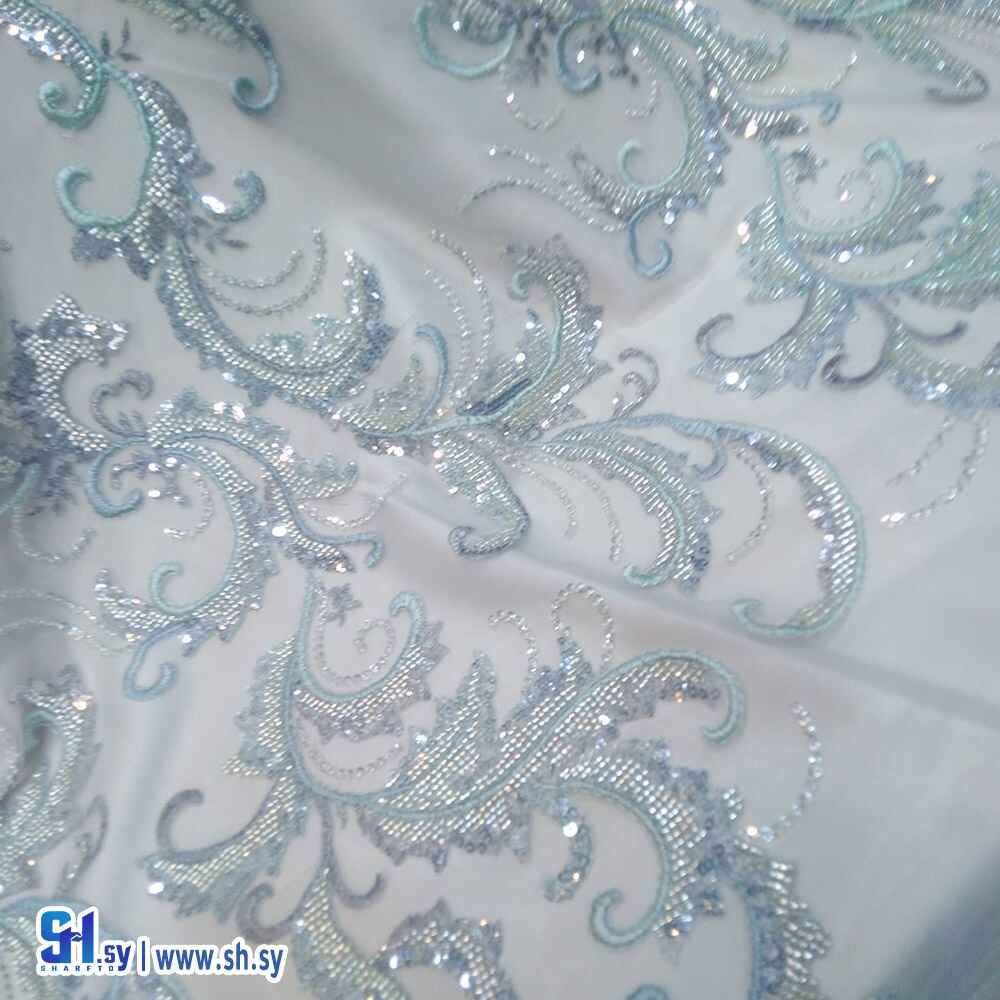 قماش تول مطرز  نقش يوناني (أقمشة روز)