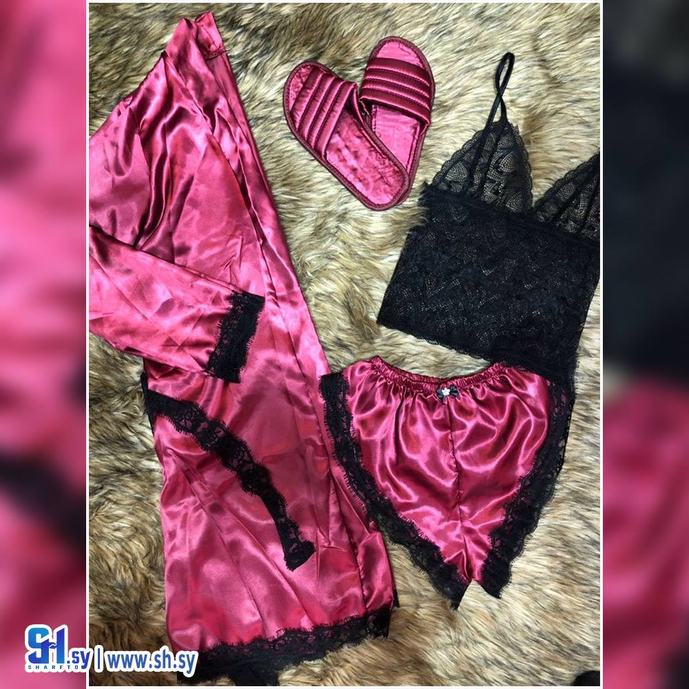 بيجامة ساتان اربع قطع(الخشيفاتي)