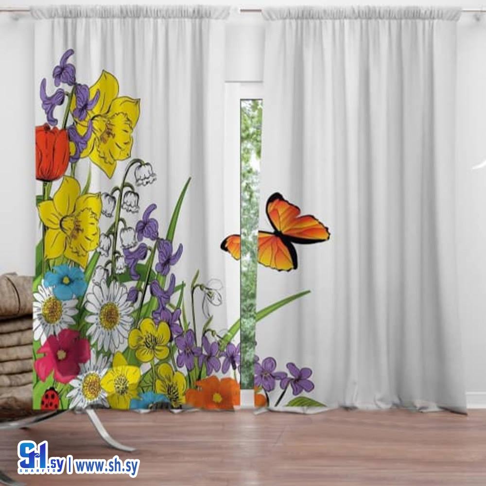 ستارة عصرية 3D فراشة و زهور (ستائر الصقر)