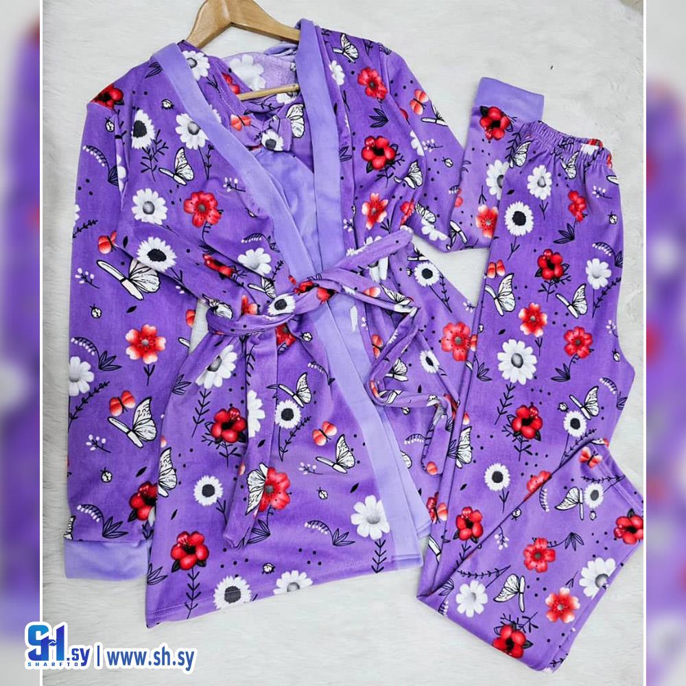 بيجامة مخمل نسائي 3 قطع (L&G wear)