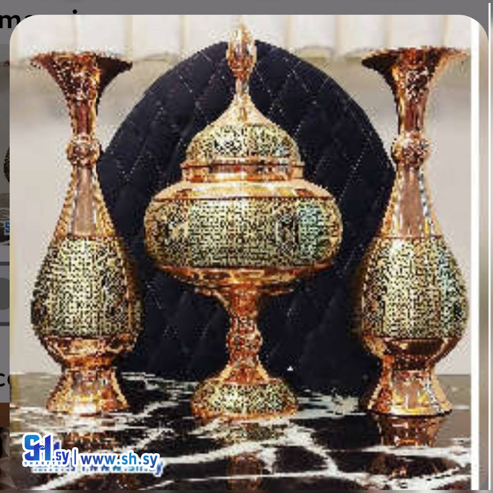 طقم وعاء شوكولاتة ومزهرية نحاسية