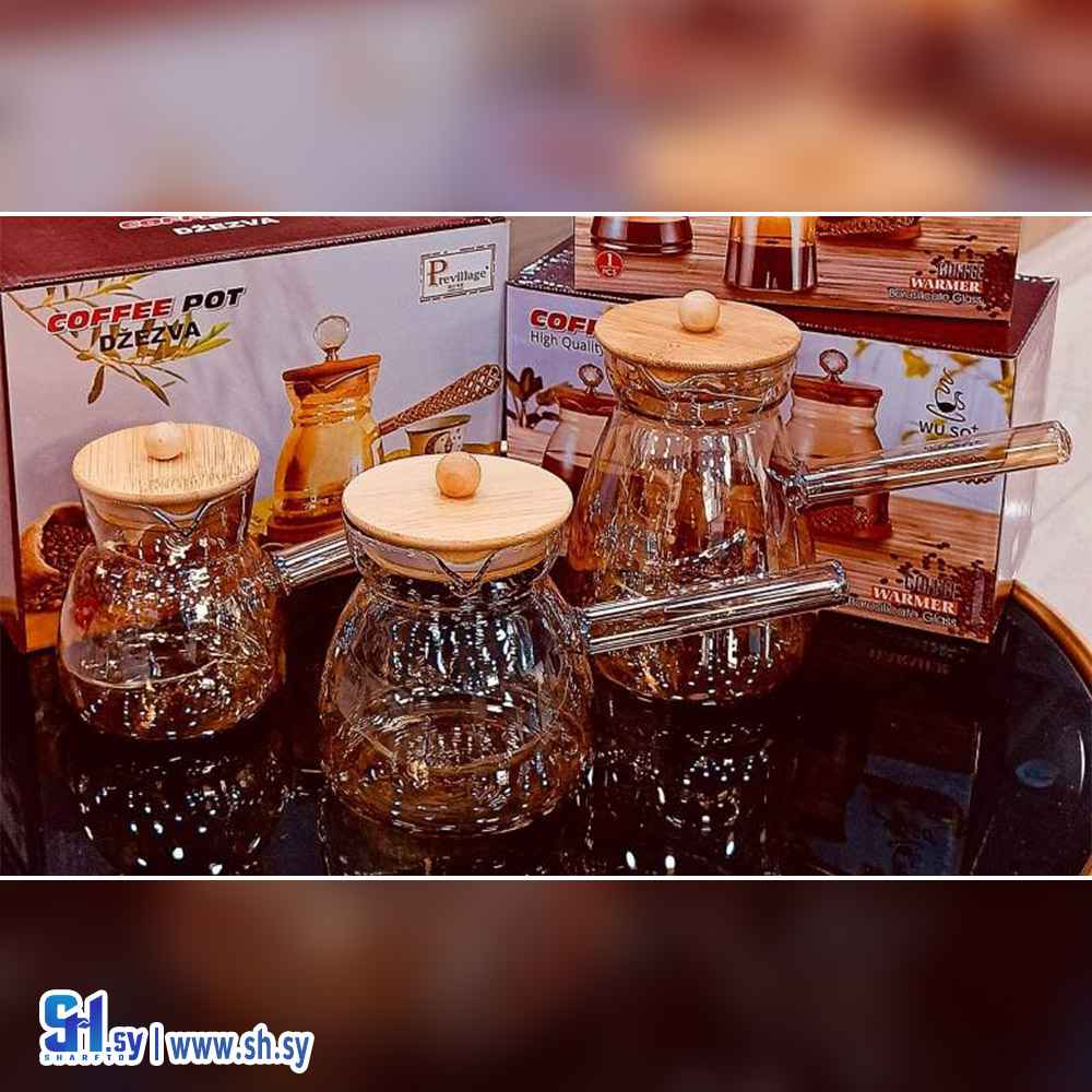 طقم ركوة قهوة زجاج صلب (عصرونية البني)