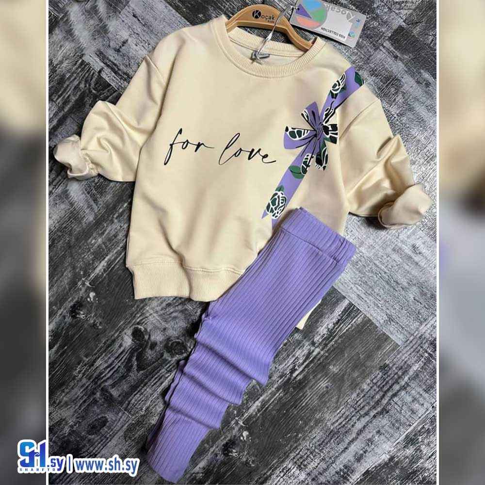 بيجامة بناتي موديل for love (Fashion World)