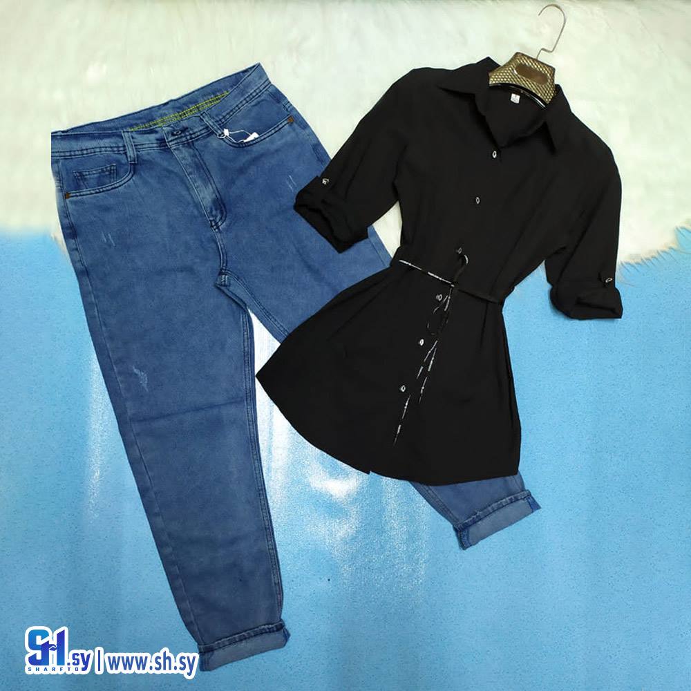 قميص زرار طويل ربطة خصر(الخشيفاتي)