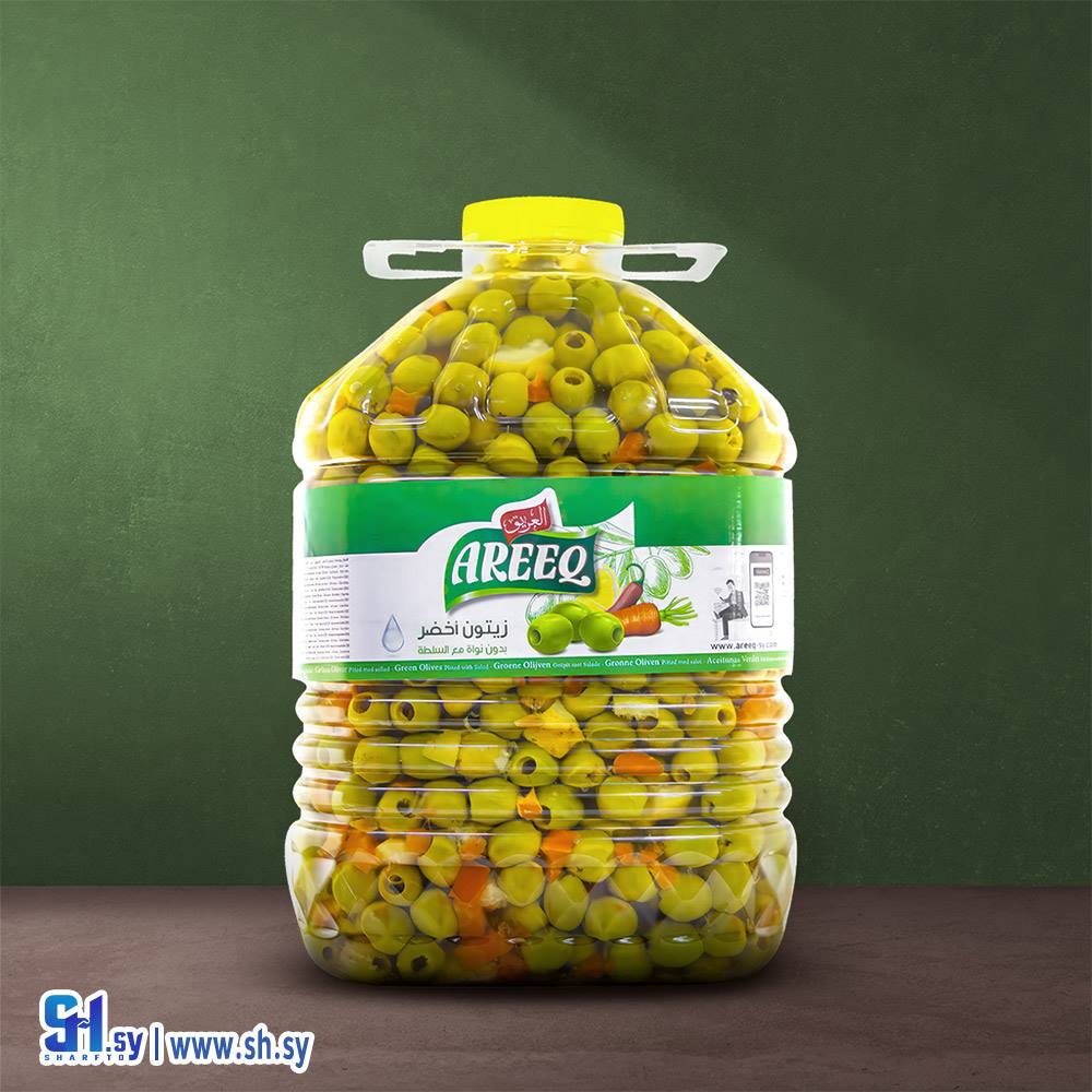 زيتون أخضر بدون نواة مع السلطة 5كغ عبوة بلاستيك (العريق)