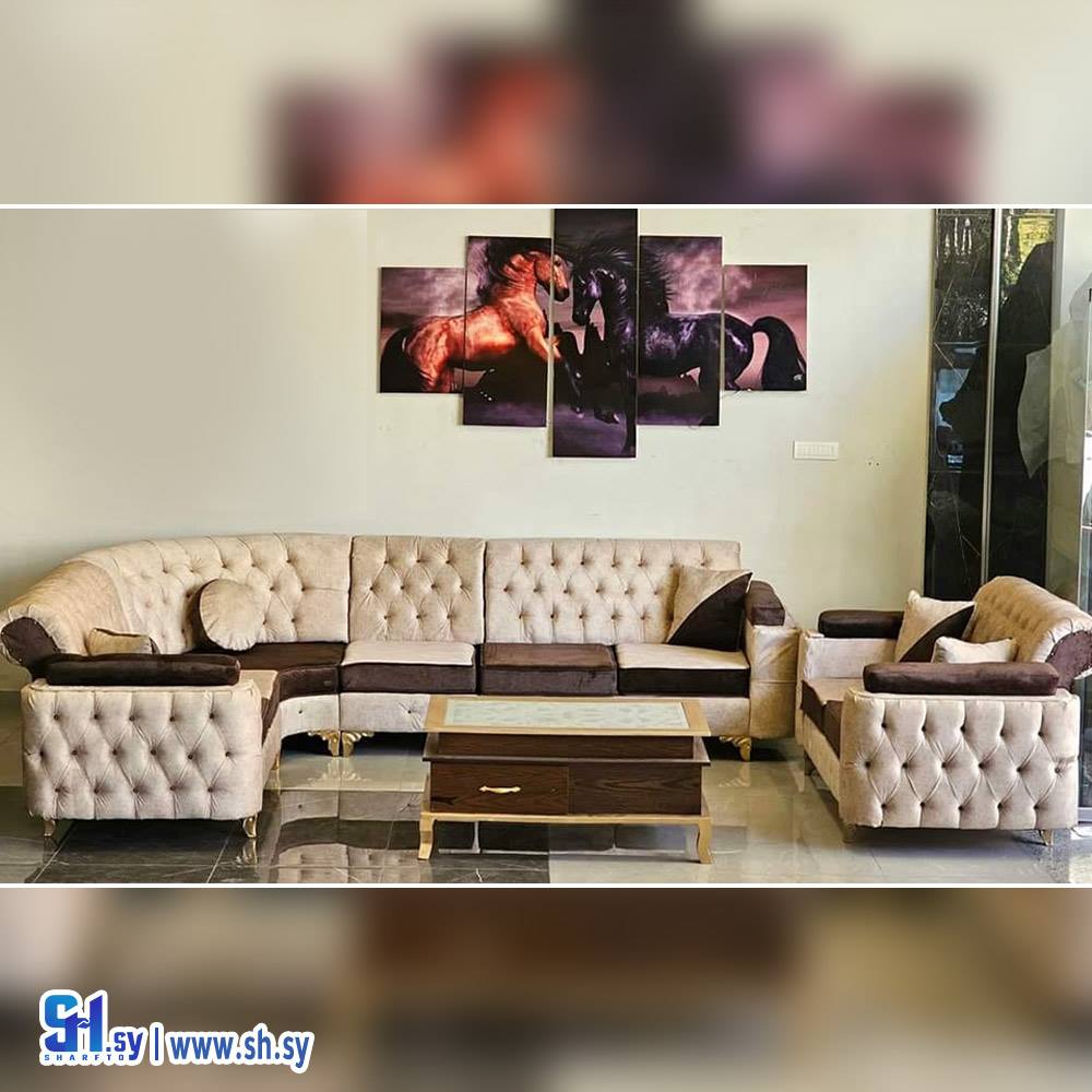 طقم غرفة ضيافة زاوية شيستر (مفروشات وردي)