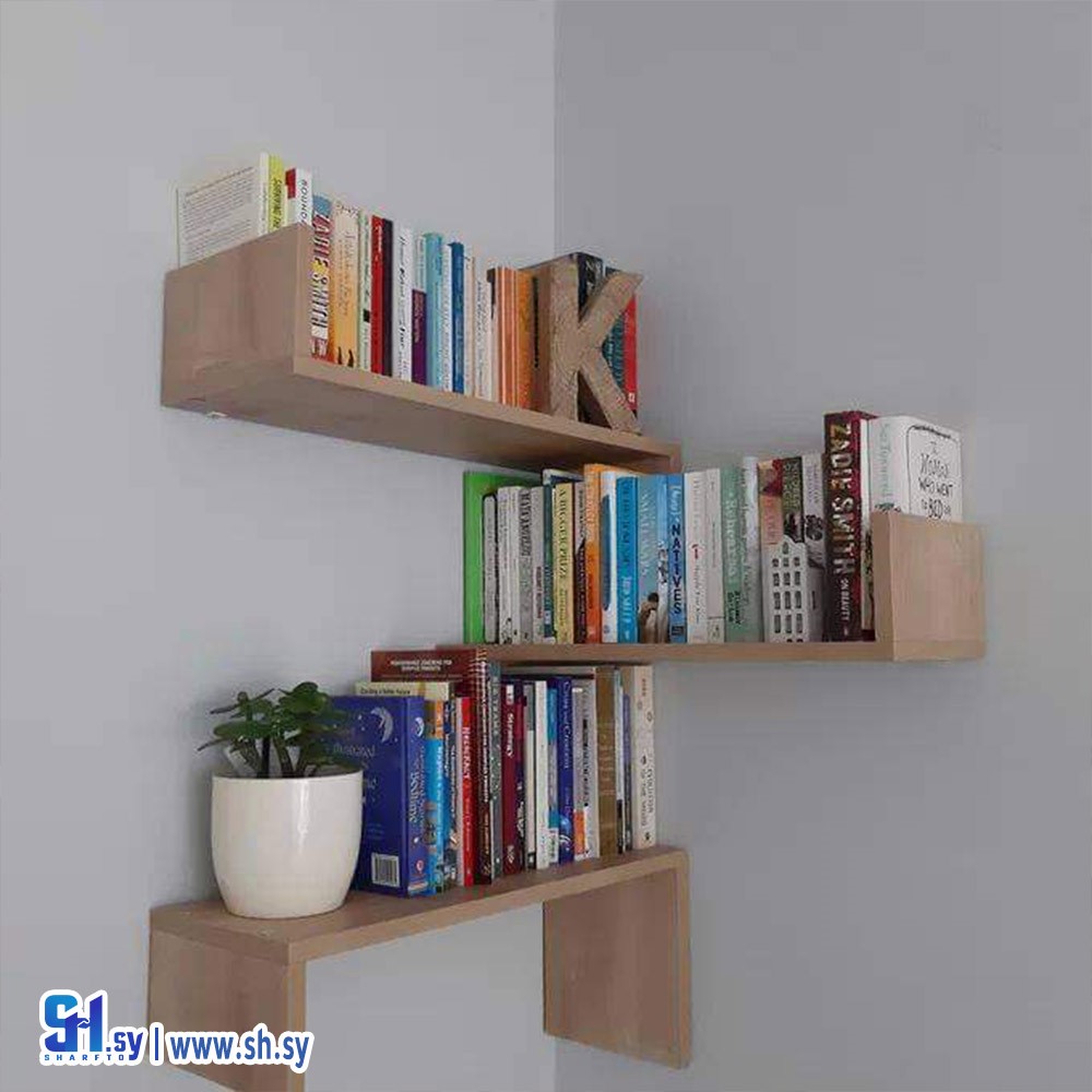 رف زاوية خشبي موديل 11 (الوسام للألمنيوم والمطابخ والديكورات)