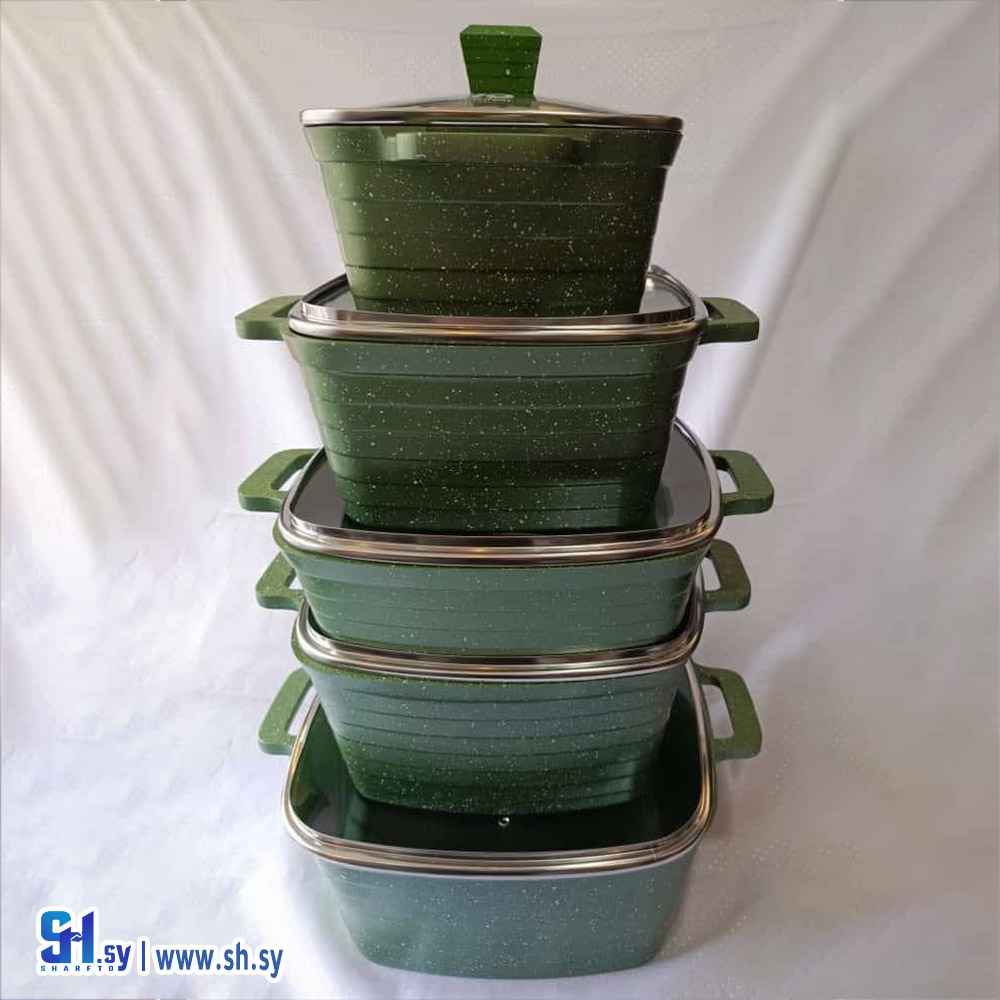 طقم طناجر غرانيت مربع (عصرونية البني)