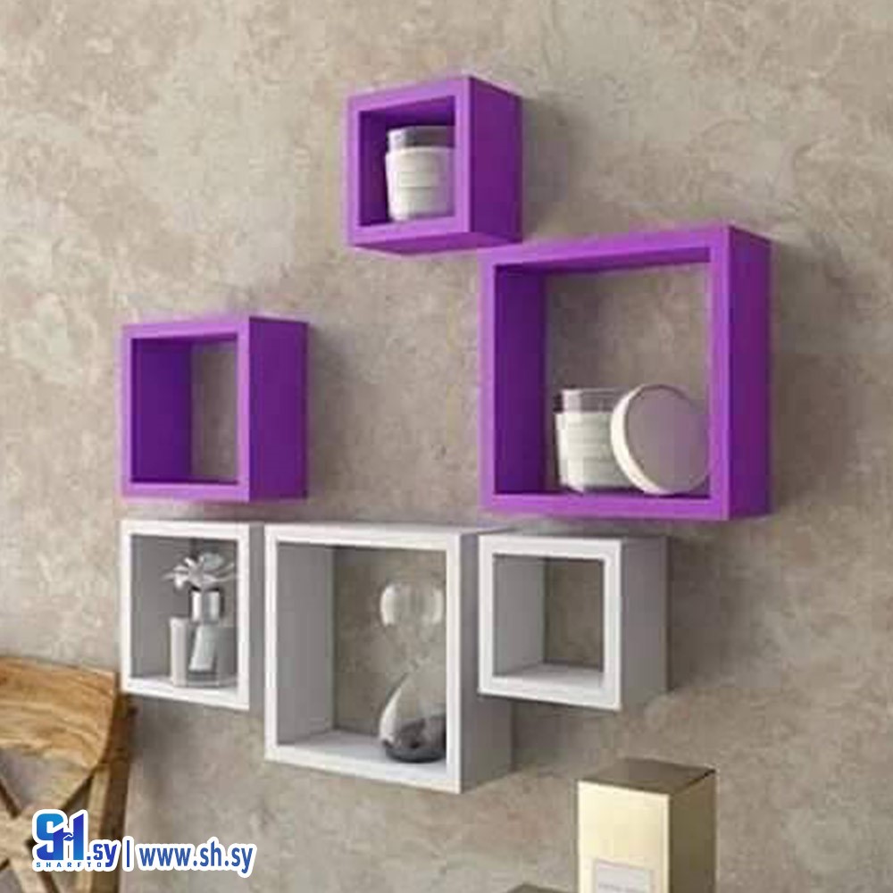 رفوف خشب مربعات موديل 1 (الوسام للألمنيوم والمطابخ والديكورات)