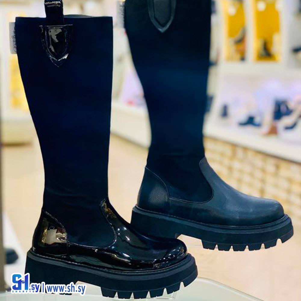 جزمة نسائية طويلة جلد وشاموا  (أحذية لارين)