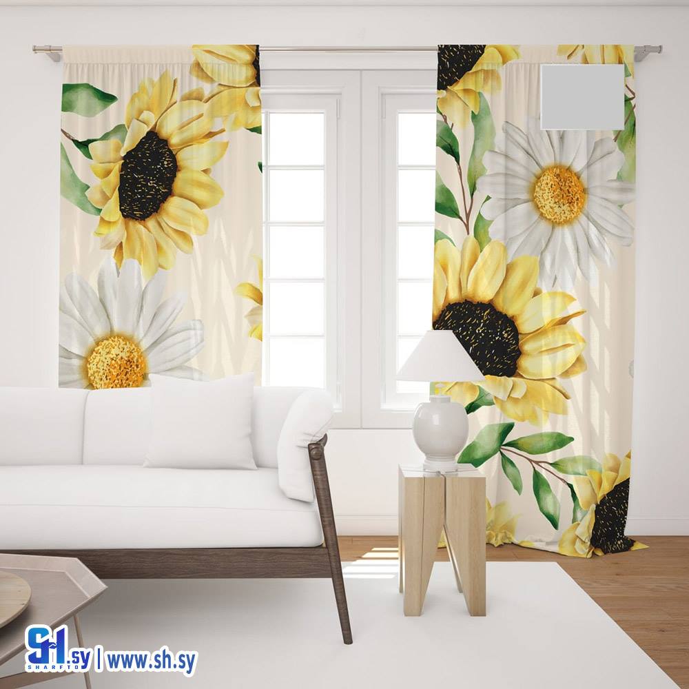 ستارة عصرية 3D طبعة عباد الشمس (ستائر الصقر)