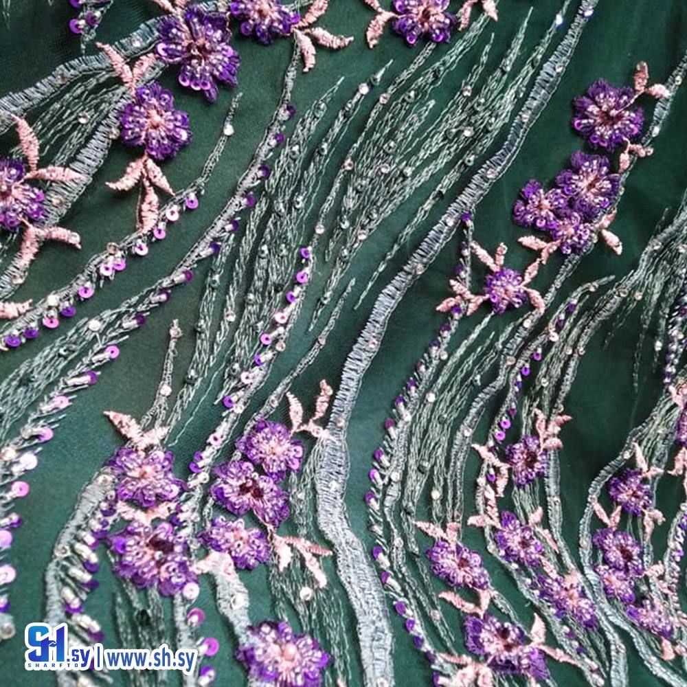 قماش تول مطرز ورد نافر (أقمشة روز)