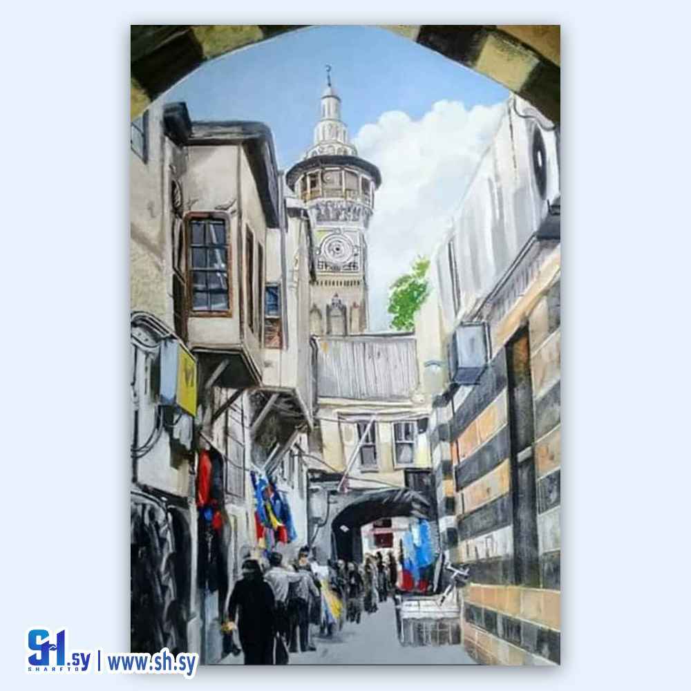 رسمة اكرليك على قماش لحارة دمشقية 7 (AlFredo Shankan)