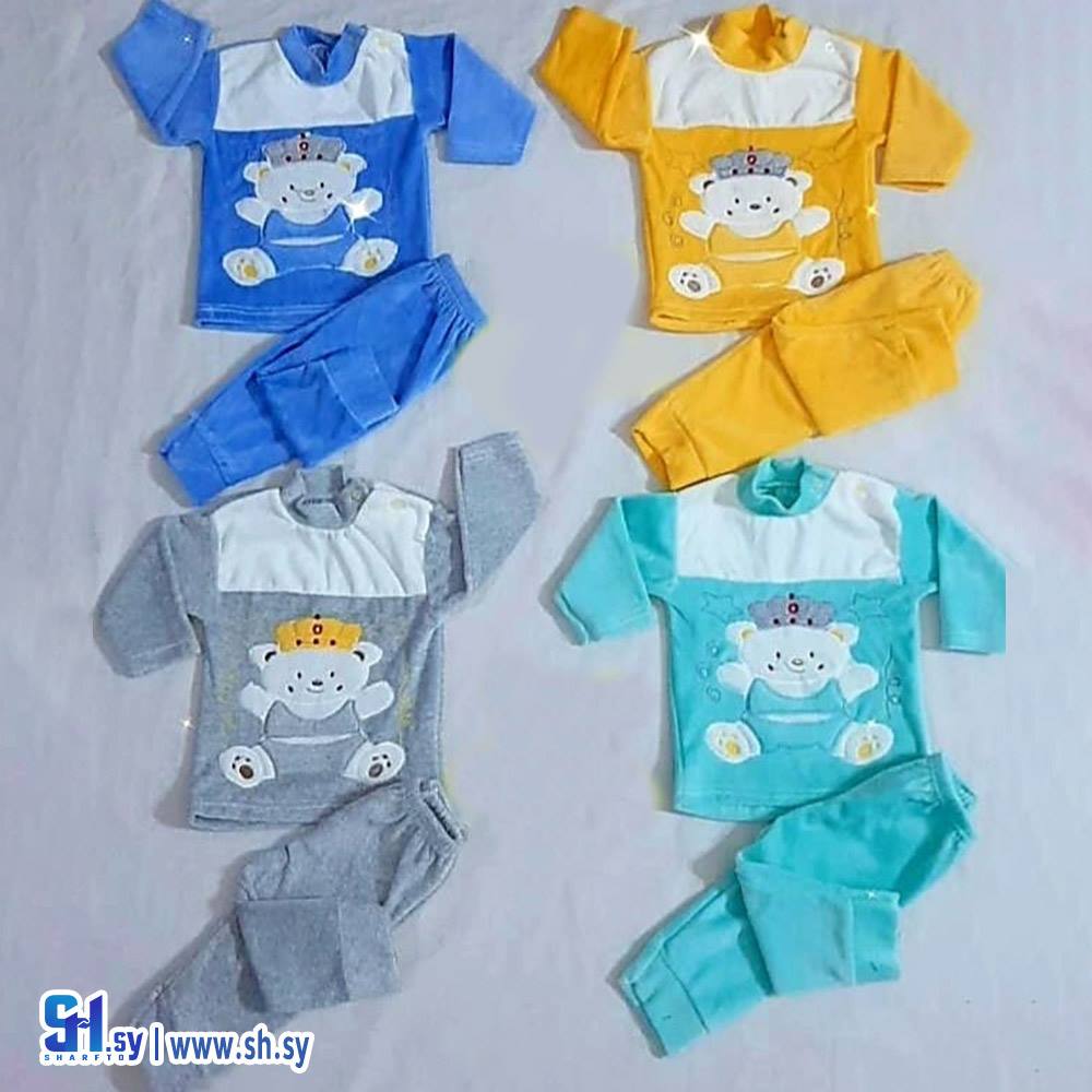 بيجامة بي بي مطرزة مع طبعة دب (بي بي M H)