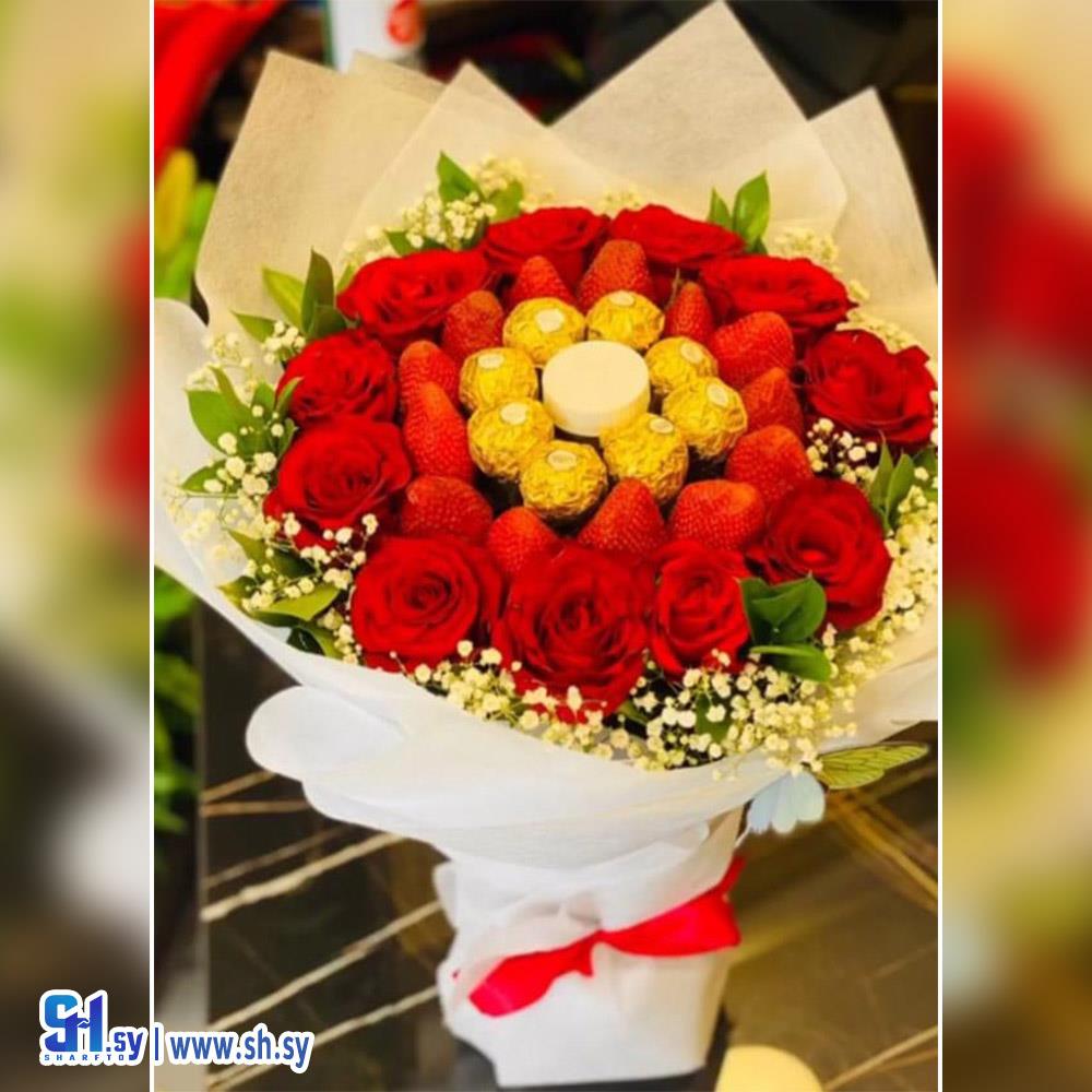 تزيين باقة ورد وحلويات (ازهار غولدن روز)