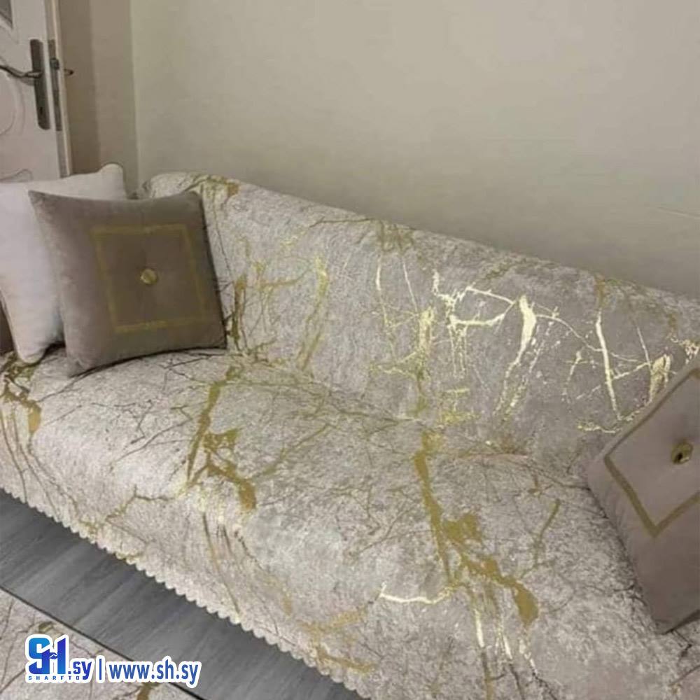 كفر كنب للمقاعد مخمل كريستال مدهب (بياضات حرير)