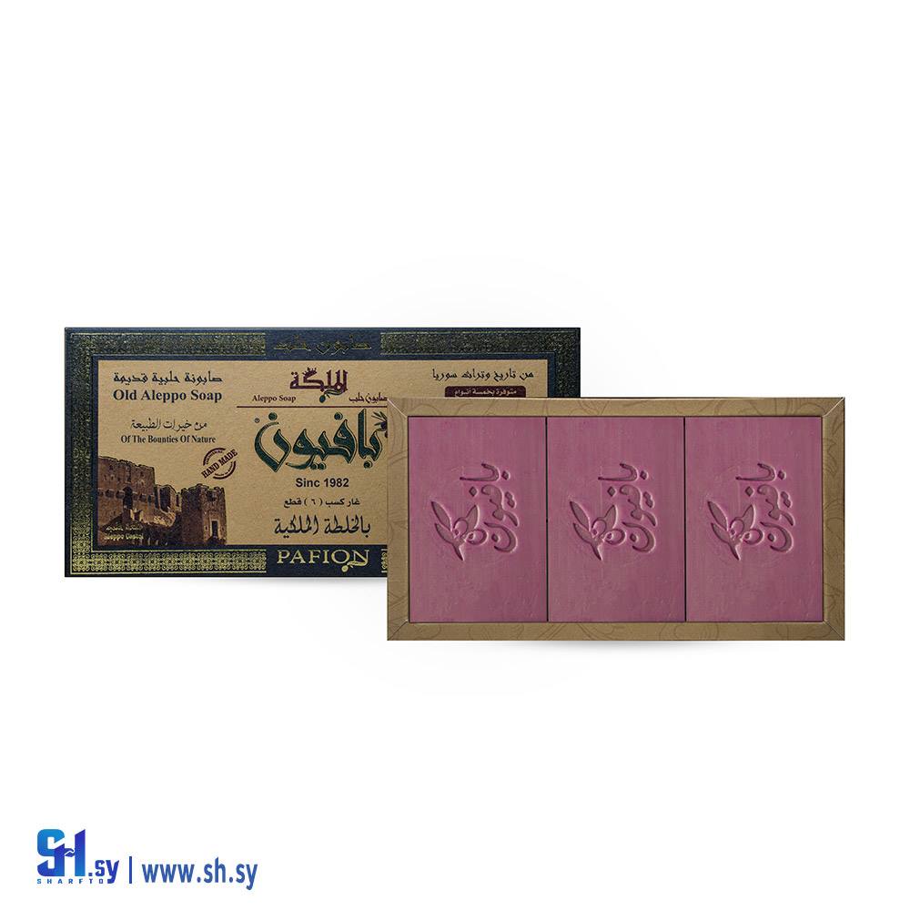 صابون غار ثلاثي بالخلطة الملكية الورد الجوري الدمشقي والفل والياسمين (الملكة بافيون)