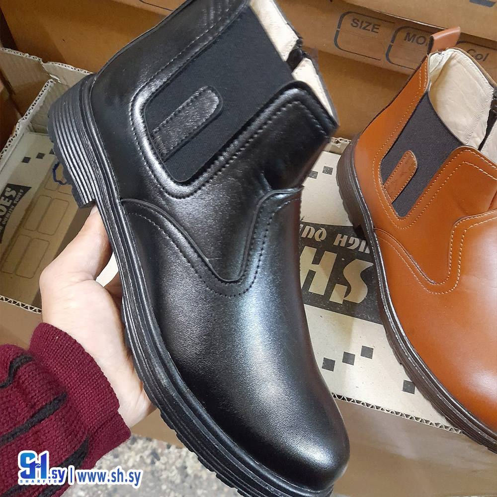 بوط  رجالي سحاب و رباط بطانة حور جلد طبيعي نعل نفاش طري  (أحذية قبلاوي)