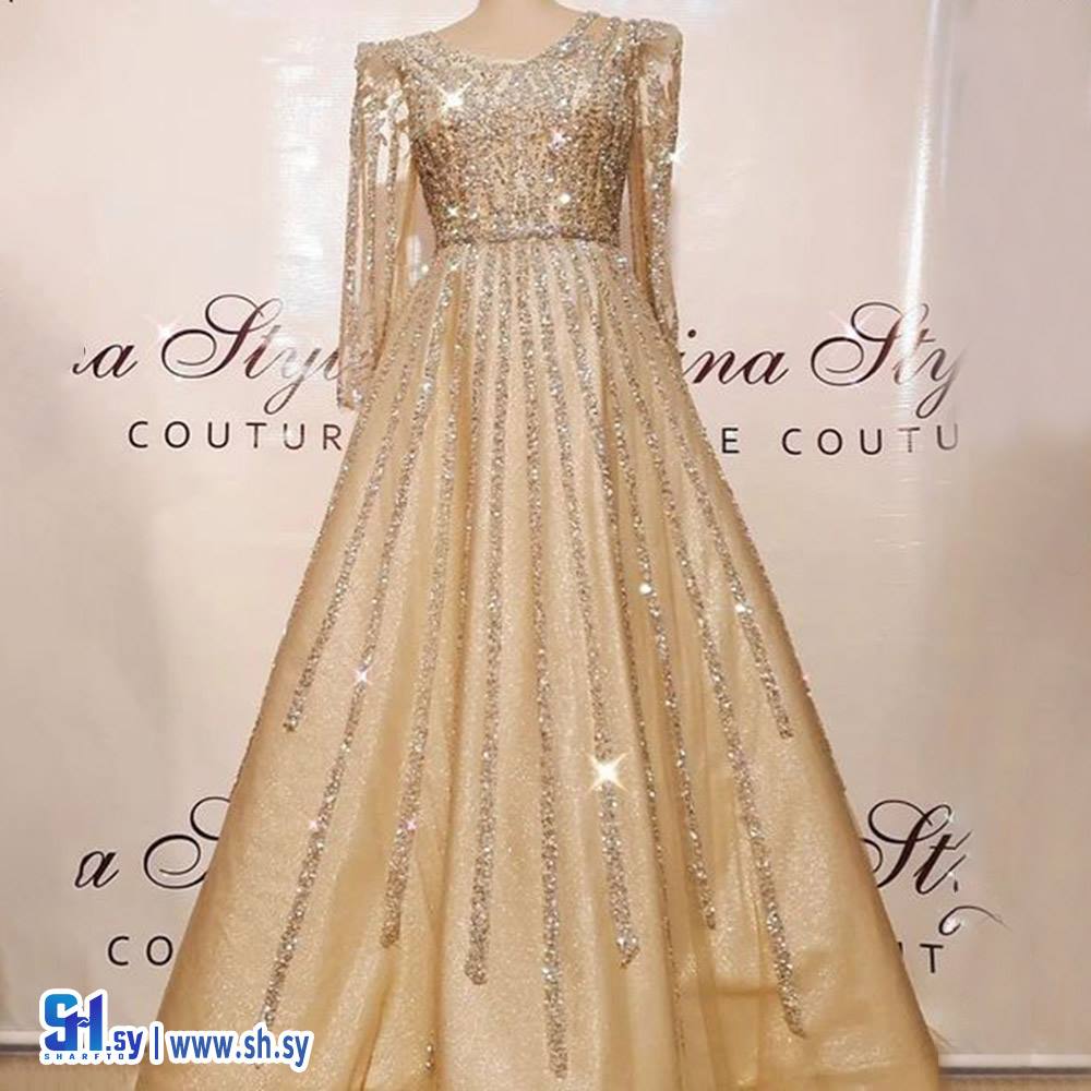 فستان ساتان بأكمام منفوخة (Dina Style)