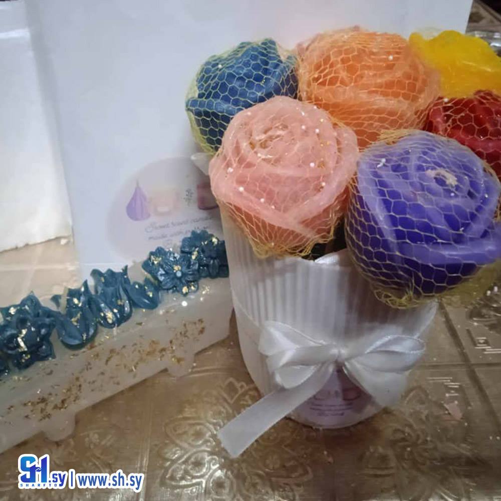 شموع أصيص ورد من الشمع  (Sweet scent candle)