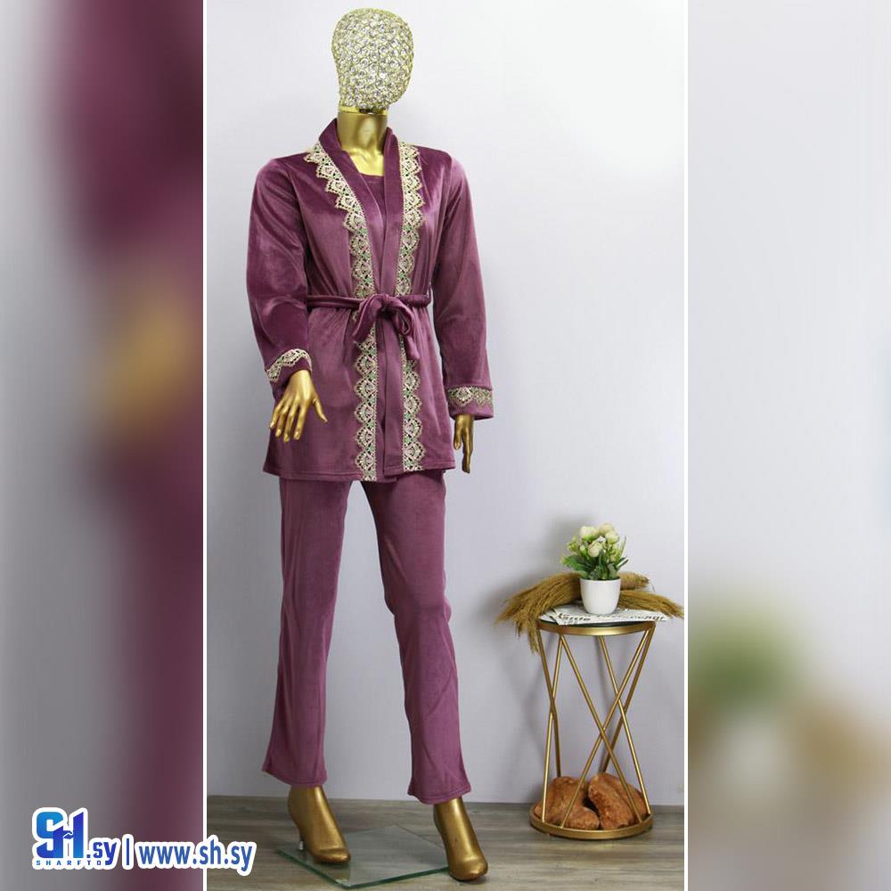 بيجامة مخمل 3 قطع (بينك)