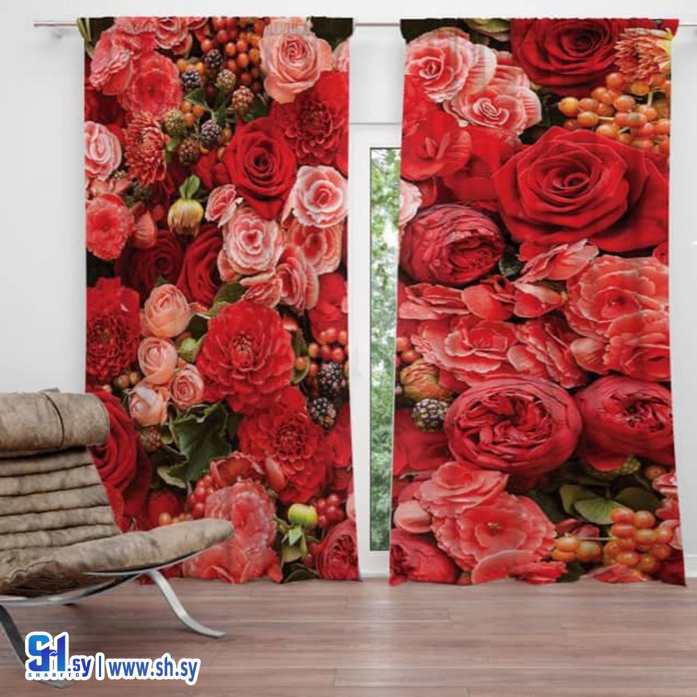 ستارة عصرية 3D طبعة زهور حمراء(ستائر الصقر)