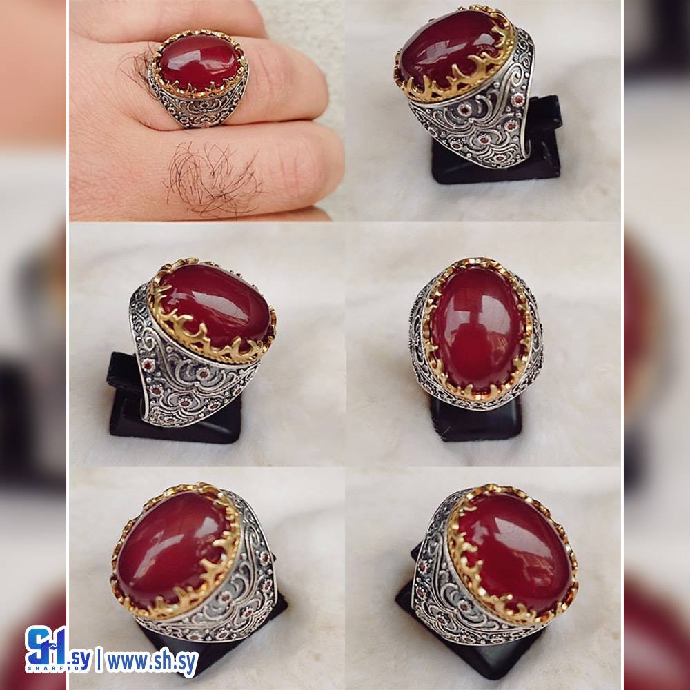 خاتم العقيق اليماني الطبيعي الكريم   (الذهب العتيق)